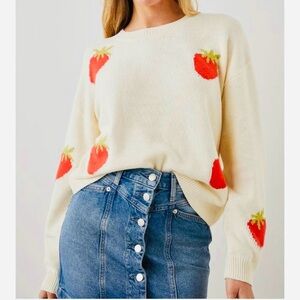 Rails “Perci” Cream Sweater with Red Strawberry Design. Size XS